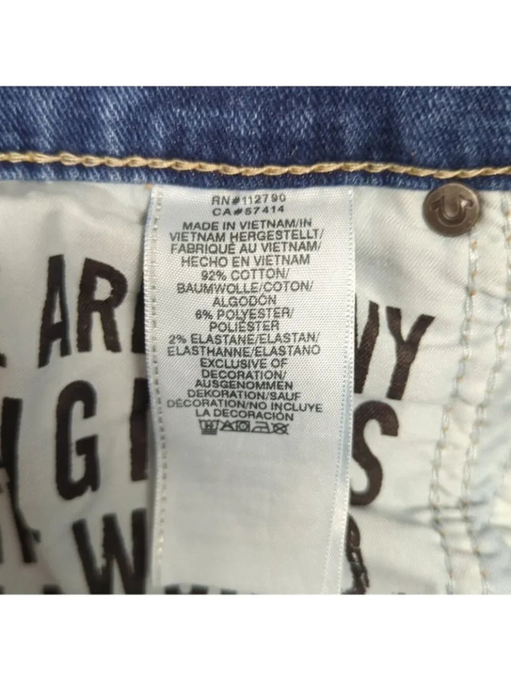 True Religion Jeans Men's 34x31 Blue Ricky Flap Pocket Relaxed Straight